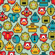 Robot and monsters cute faces seamless pattern. Robot and monsters cute faces seamless pattern.