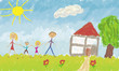Family with House - Childrens Painting