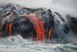 Multiple Lava Flows, Ocean, Steam, close up