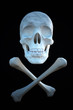 Pirate symbol of scull and bones on black