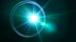 Front view of digital  film projector lens in action.