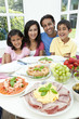 Asian Indian Parents Children Family Eating Healthy Food