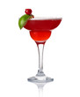 Glass of alcohol cocktail with lime and cherry isolated