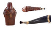 Hunting flask, quail decoy and hunting horn Hunting flask, quail decoy and hunting horn