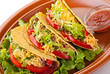 beef tacos with salad and tomatoes salsa