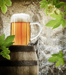 Still life with beer and hop plant in retro style