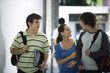 Male and female students walking and chatting together
