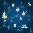 Christmas seamless pattern golden symbols over dark blue