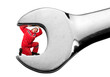 Mechanic clamped inside big spanner