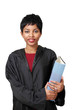 Cute lawyer girl in robe with thick file