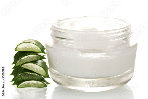 Photo: Aloe vera and cream isolated on white Aloe vera and cream isolated on white