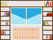 bookshelf around window