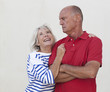 moody man smiling woman