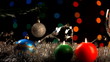 Two glasses of wine over Chrismas decorations background