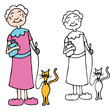Senior Woman Walking Cat on Leash