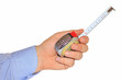hand measuring by tape measure isolated on white background hand measuring by tape measure isolated on white background