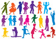 Set of  drawn colored silhouettes of children (kids)
