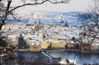 Snowy Prague City in the sunny Day, Czech Republic