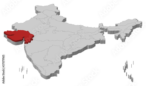 Vektor: Map of India, Gujarat highlighted Map of India, Gujarat highlighted