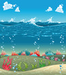 Under the sea. Funny cartoon and vector illustration.