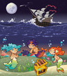 Baby Sirens under the sea.Vector illustration.