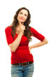 Beautiful young contemplative woman wearing red Beautiful young contemplative woman wearing red