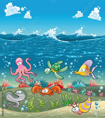 Vector: Marine animals under the sea. Vector illustration Marine animals under the sea. Vector illustration