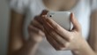 Woman hands working on touch screen device