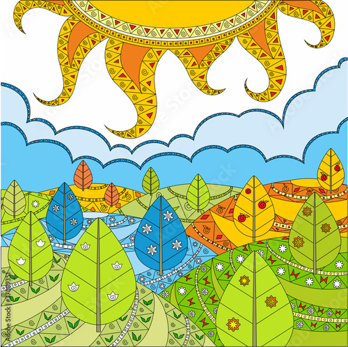 Vector: Solar landscape. Seasons. Solar landscape. Seasons.