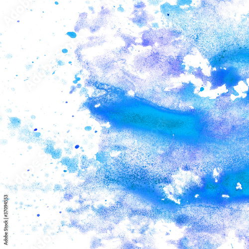 Photo: abstract blue watercolor blot texture patch on white background abstract blue watercolor blot texture patch on white background