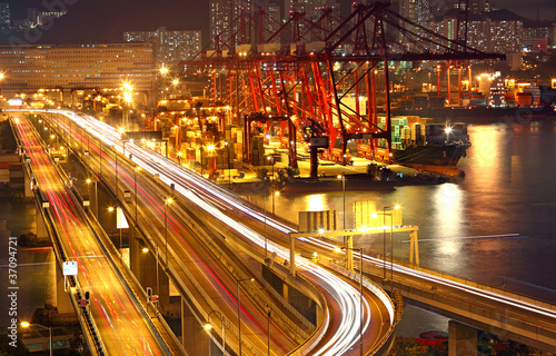 Photo: Overpass at night through the port Overpass at night through the port