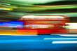 Blurred motion picture of a double-decker bus, London, Uk.