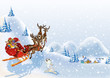 Illustration: Christmas background with Santa Claus in a sleigh with reindeer Christmas background with Santa Claus in a sleigh with reindeer