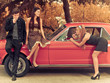 Photo: 60s or 50s style image young people with car 60s or 50s style image young people with car