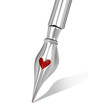 Metal ink pen nib with a heart shaped hole