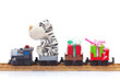 Peluche livrant des jouets en train