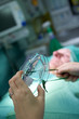 Photo: Patient being fitted with mask for operation Patient being fitted with mask for operation