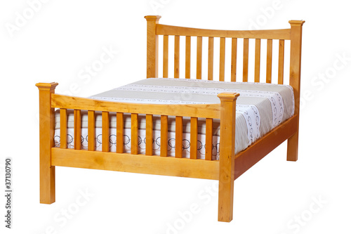 Photo: Double bed isolated over white. With clipping path. Double bed isolated over white. With clipping path.