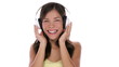 woman listening to music on headphones