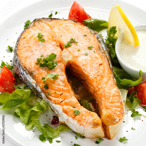 Photo: Grilled salmon and vegetables Grilled salmon and vegetables