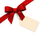 Illustration: Red silk corner ribbon with tag Red silk corner ribbon with tag