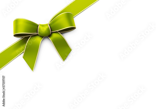 Illustration: Green silk corner ribbon with golden edges Green silk corner ribbon with golden edges