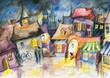 Small town at rain.
