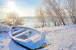 blue boat on danube river