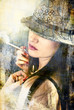 woman wearing hat - picture in retro style