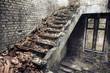 Collapsed roof tiles on a staircase in a derelict building Collapsed roof tiles on a staircase in a derelict building
