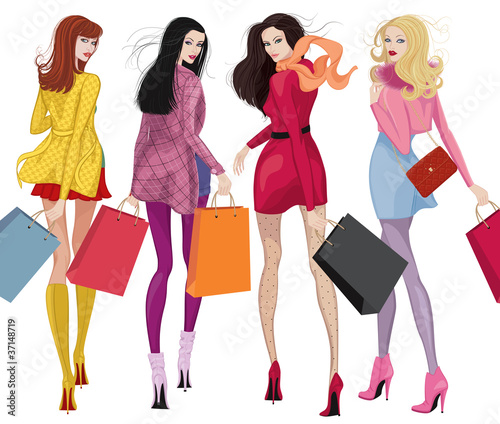 Vector: Bbeautiful young women with shopping bags Bbeautiful young women with shopping bags