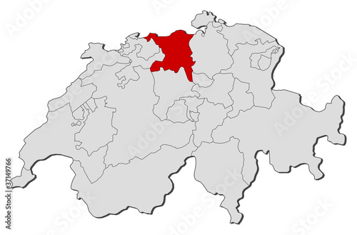 Vektor: Map of Swizerland, Aargau highlighted Map of Swizerland, Aargau highlighted