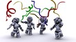 Robots celebrating at a party