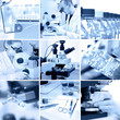 Microscopes in the modern lab, black and white collage